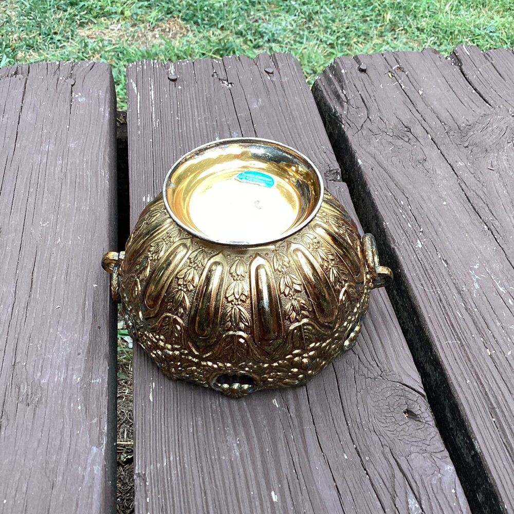 Vintage Raymond Silverware Brass Footed Decorative Bowl Or Candy Dish W/ Handles - Picture 4 of 6